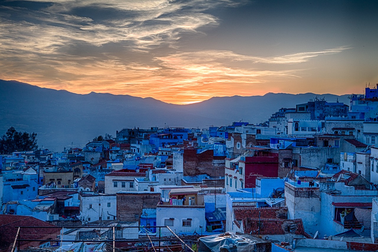 Sunset over Chefchaouen, Morocco. Photo via Flickr Creative Commons by Fred Dunn 