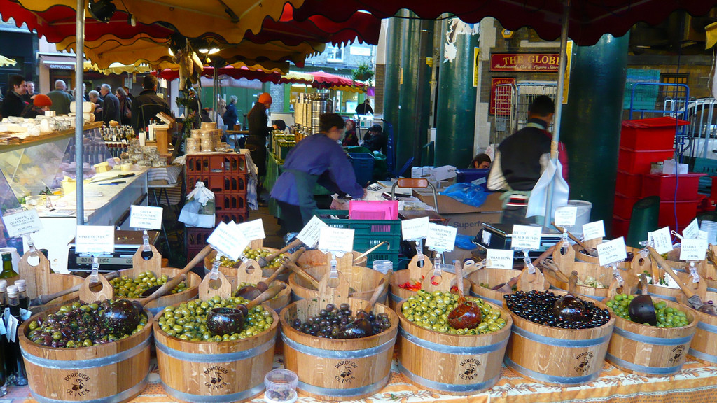 Mediterranean stand in Borough Market. London. Photo by Herry Lawford via Flickr Creative Commons