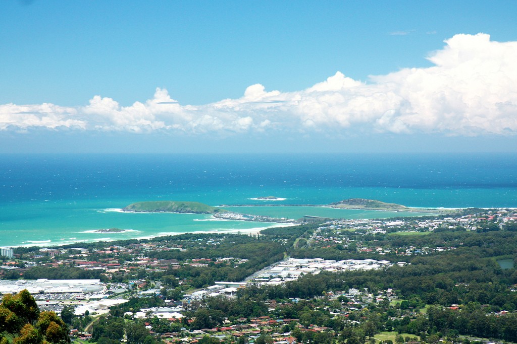 Sydney to Brisbane road trip: View of Coffs Harbour from Sealy lookout, NSW. Photo by Andrea Schaffer via Flick