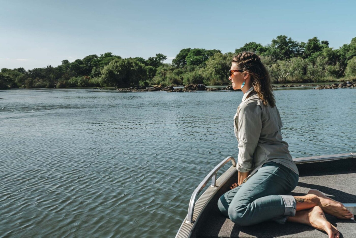 Spotting animals on the Chobe River in Chobe National Park, Botswana