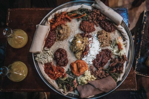 A traditional Ethiopian food paired with injera