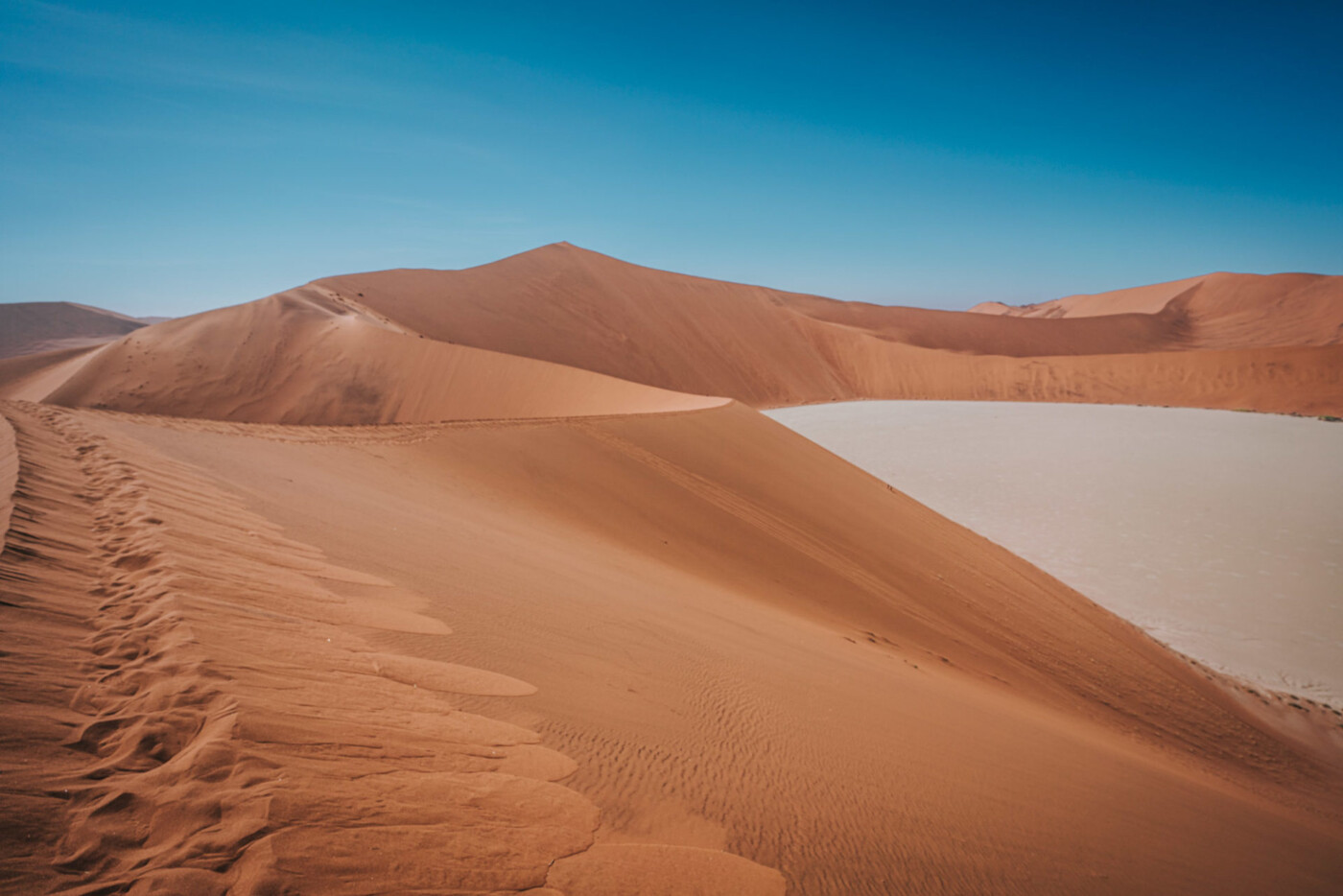 Dune ridge leading to the top of Big Daddy Dune in Sossusvlei, Namibia