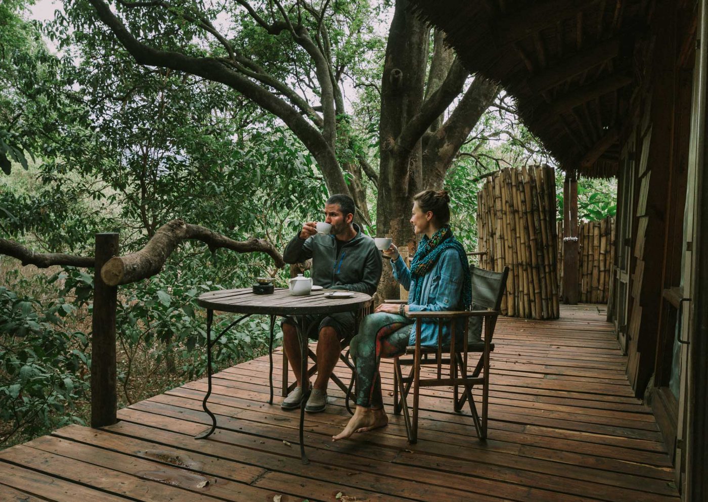 Enjoying our morning tea at the &Beyond Lake Manyara Lodge