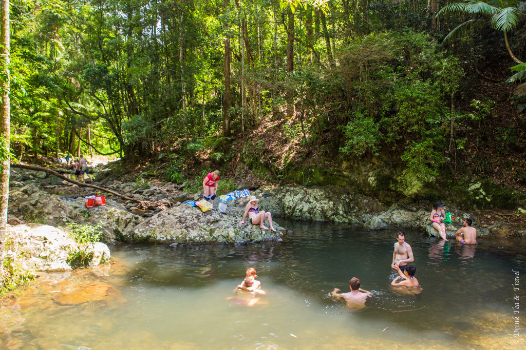Relaxing swim in the Cougal Cascades at the Mount Cougal National Park, Queensland, Australia