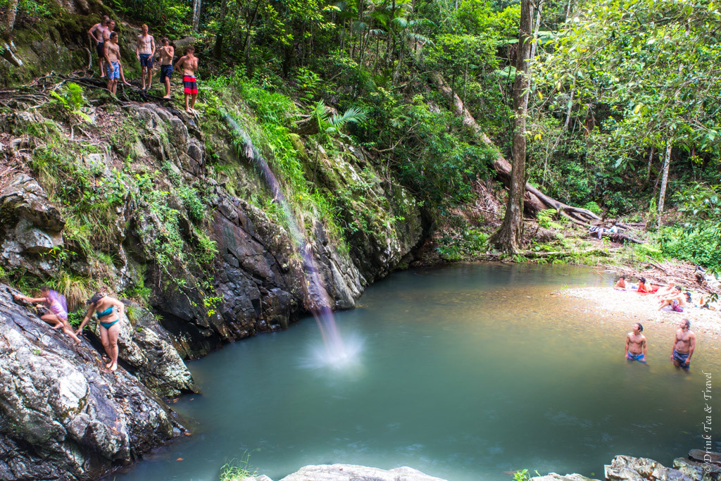 Trajectory of a boy jumping into the pools at the Cougal Cascades in Mount Cougal National Park, Queensland, Australia