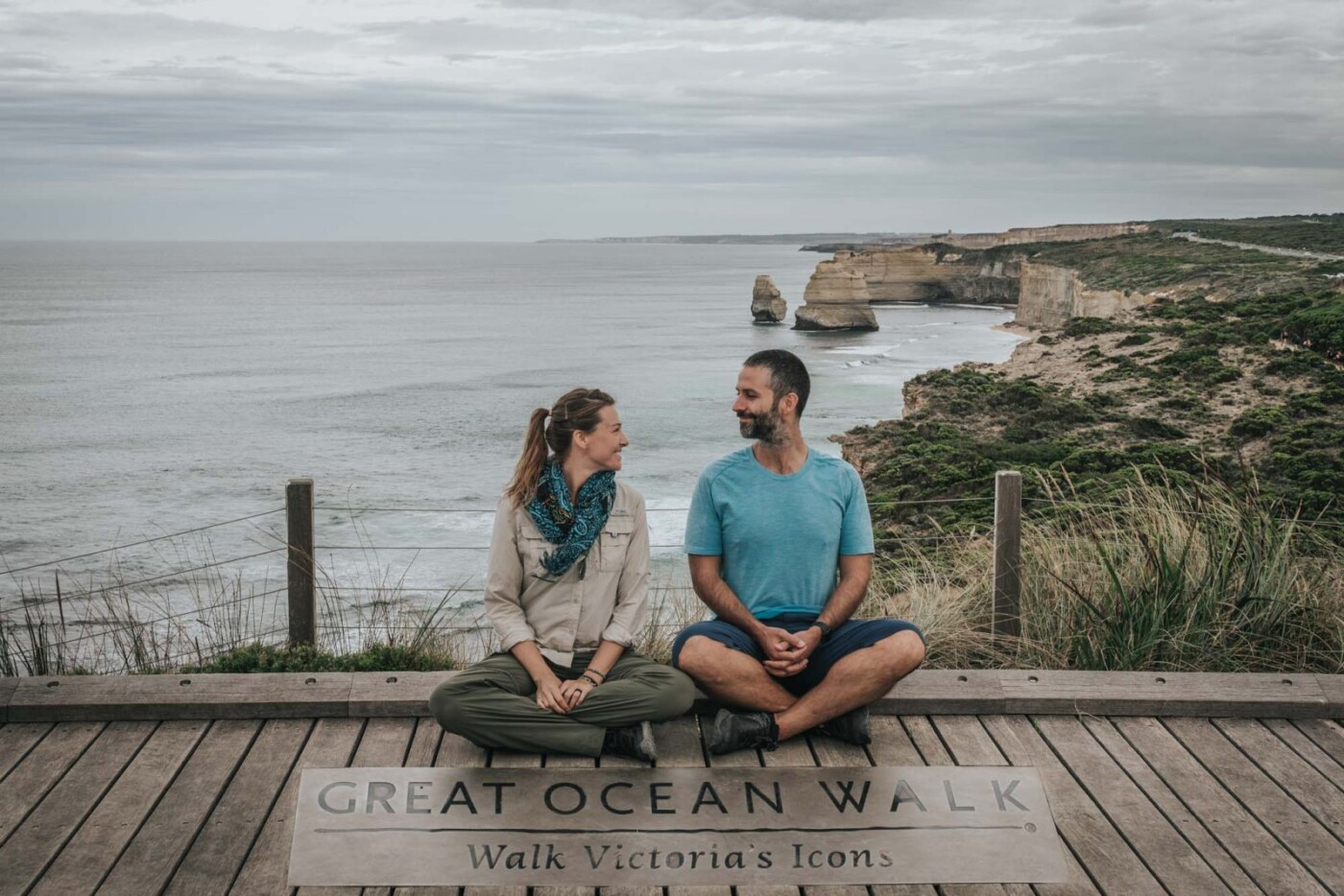 Oksana and Max with the Great Ocean Walk Sign