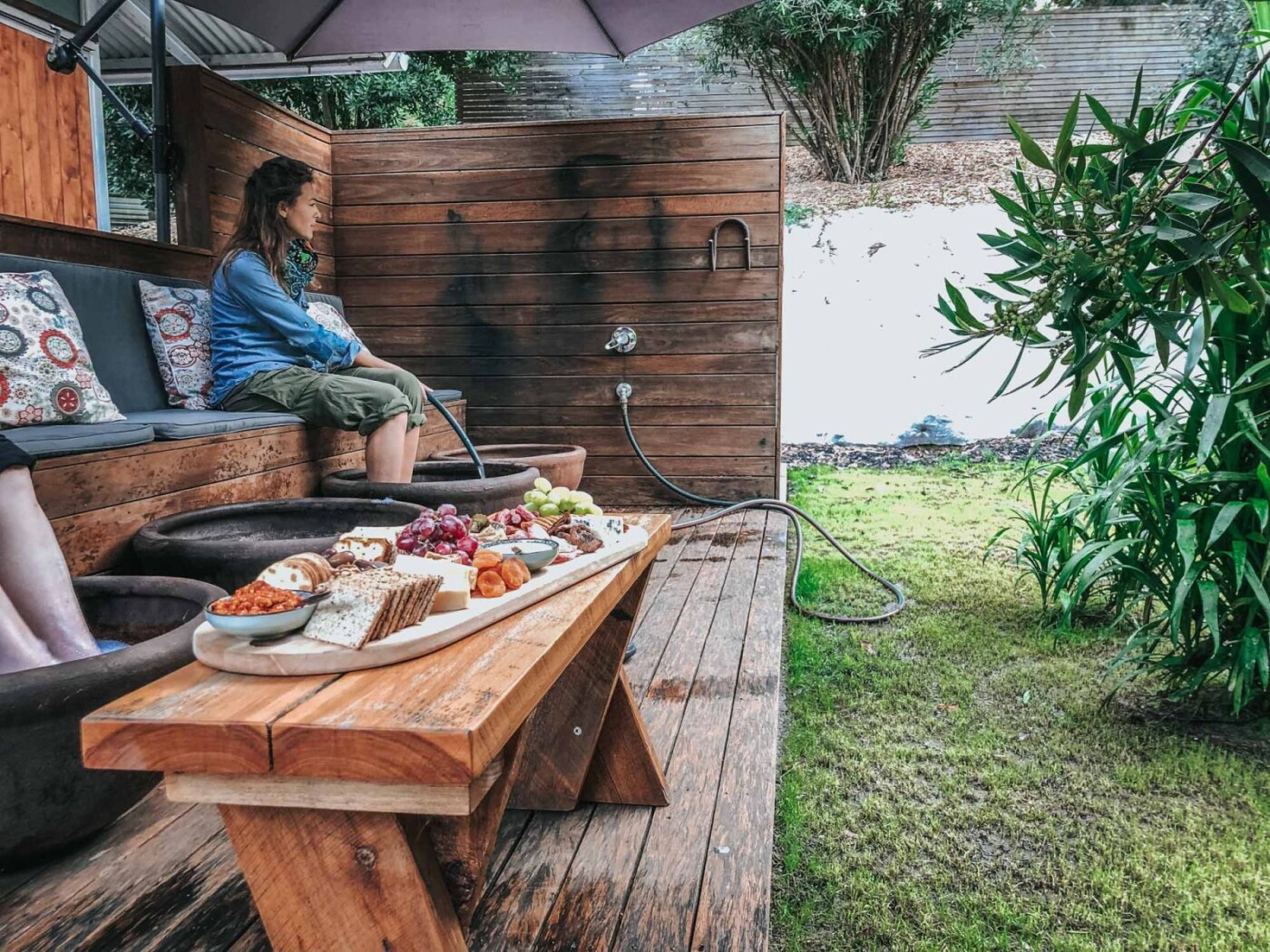 Enjoying a footbath and relaxing at the Twelve Apostles Lodge after a long day of hiking on the Twelve Apostles Lodge Walk