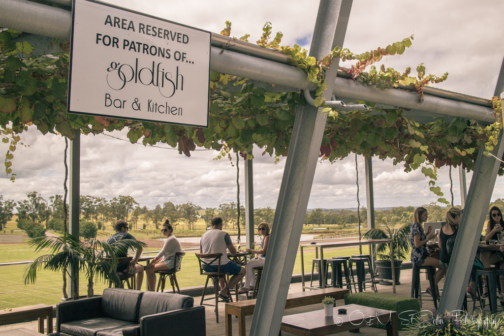 Sydney to Brisbane road trip: Outdoor seating at the Goldfish in Tempus Two Complex, Hunter Valley
