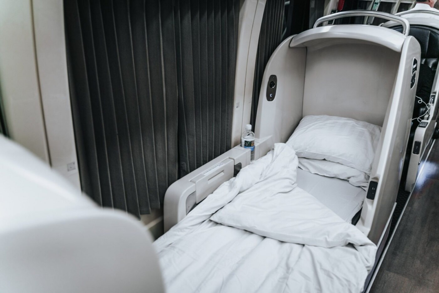 Reclined RailBed seat on the Spirit of Queensland train