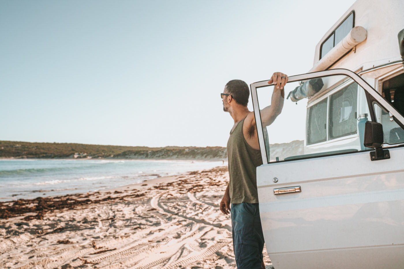 Max with campervan Troopy, Fishery Bay, Eyre Peninsula