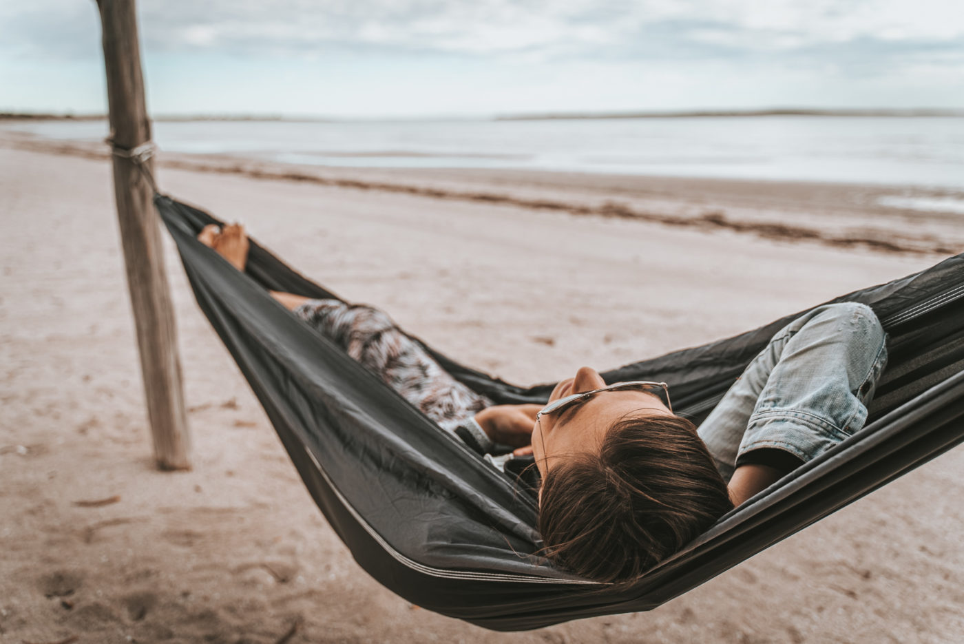 Oksana on a hammock at Perlubie Beach