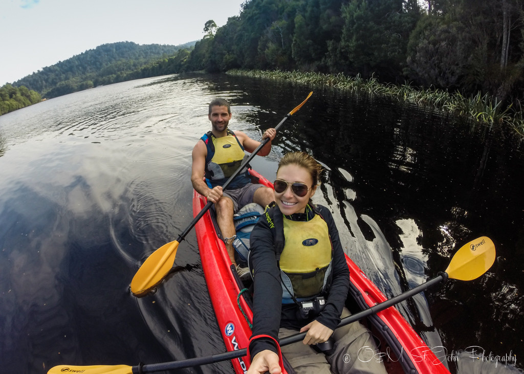 best places to visit in tasmania: Selfie from the kayak! Whyte River. Corinna