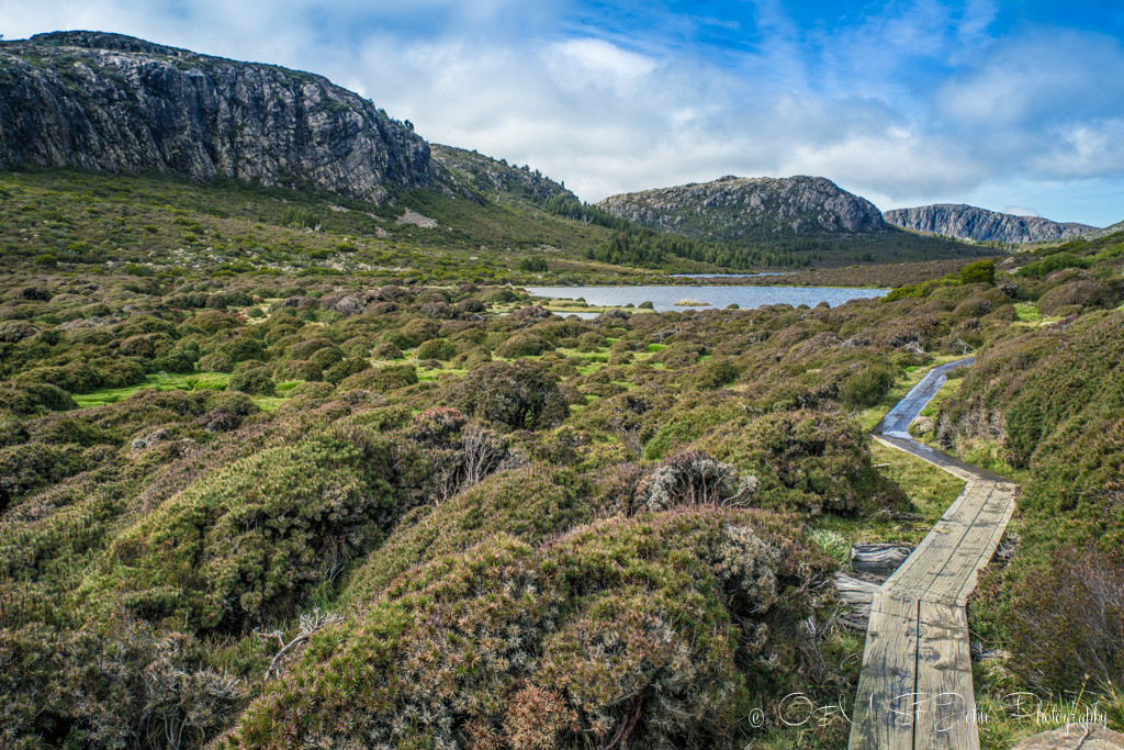 best places to visit in tasmania: On the path inside the heart of the Walls of Jerusalem National Park