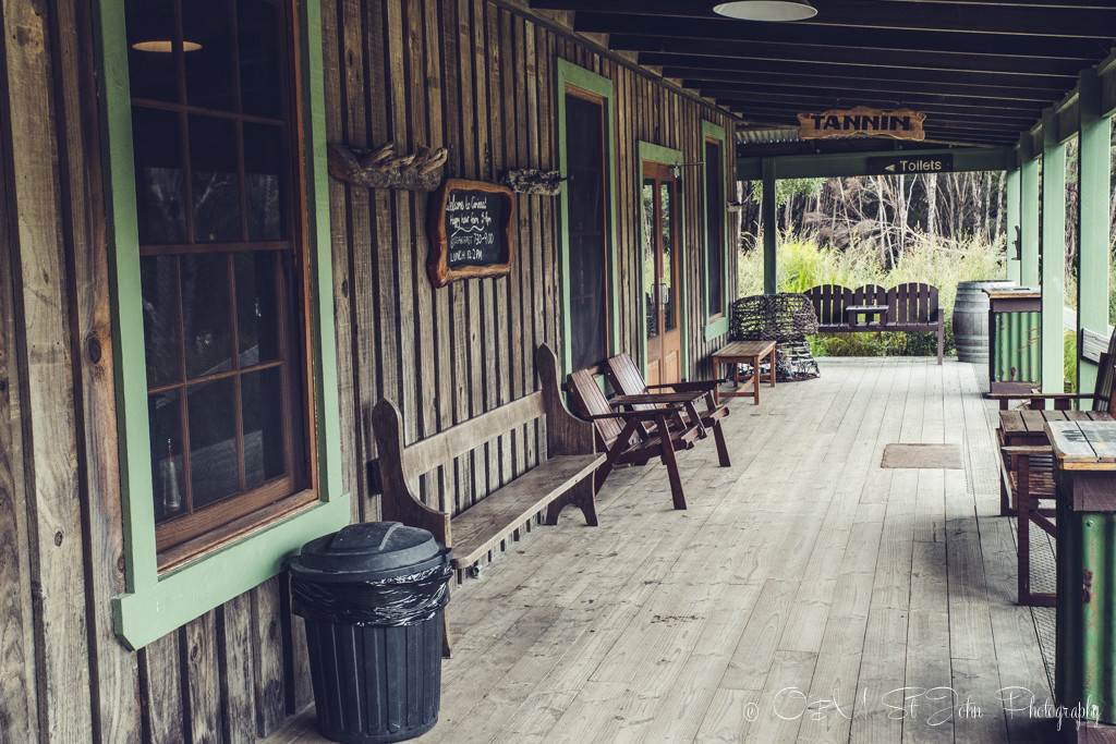 Veranda outside of the Tarkine Hotel, in Corinna.