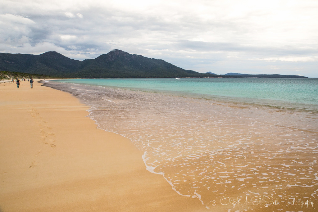 Hazards Beach, a secluded beach accessible only on foot and by boat, located on the Western side of the Freycinet National Park., roughly 3 hours hike from Wineglass Bay.