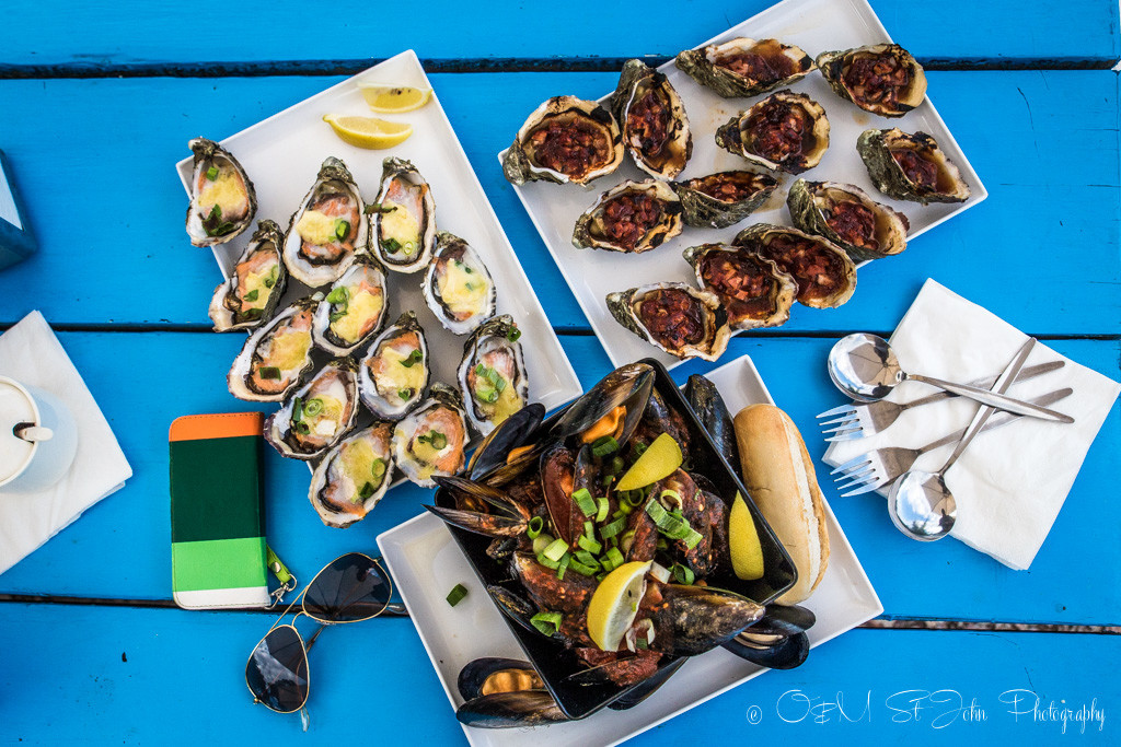 best places to visit in tasmania: Our seafood feast at Freycinet Marine Farm