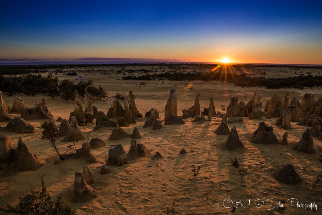 Perth to Broome road trip, Sunset over the Pinnacles Desert in Cervantes, Western Australia