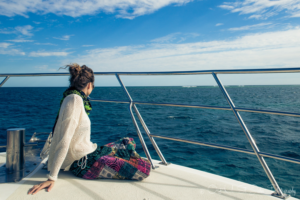 Watching the waves on the marlin board on the Magellan. Ningaloo Reef. Exmouth. Western Australia