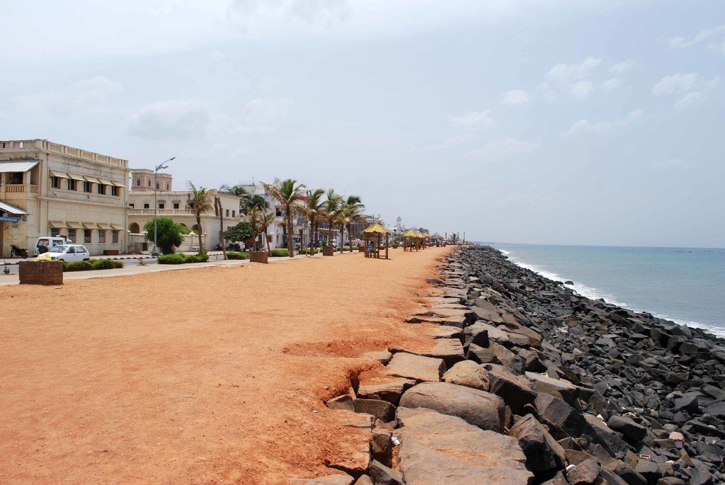 Beach promenade in Pondicherry, Southern India