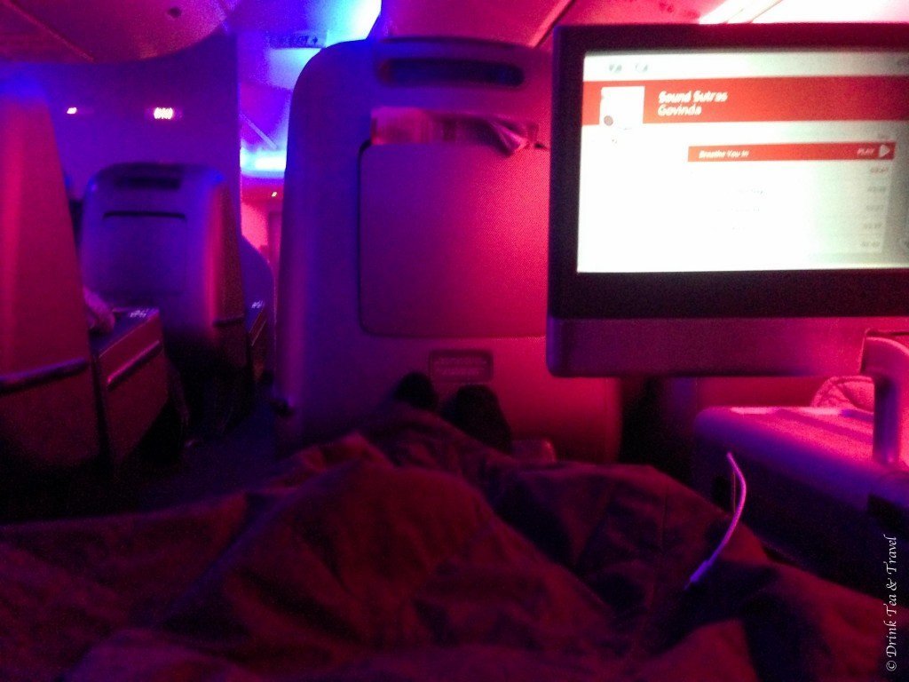 Ready for bed in Qantas Business Class