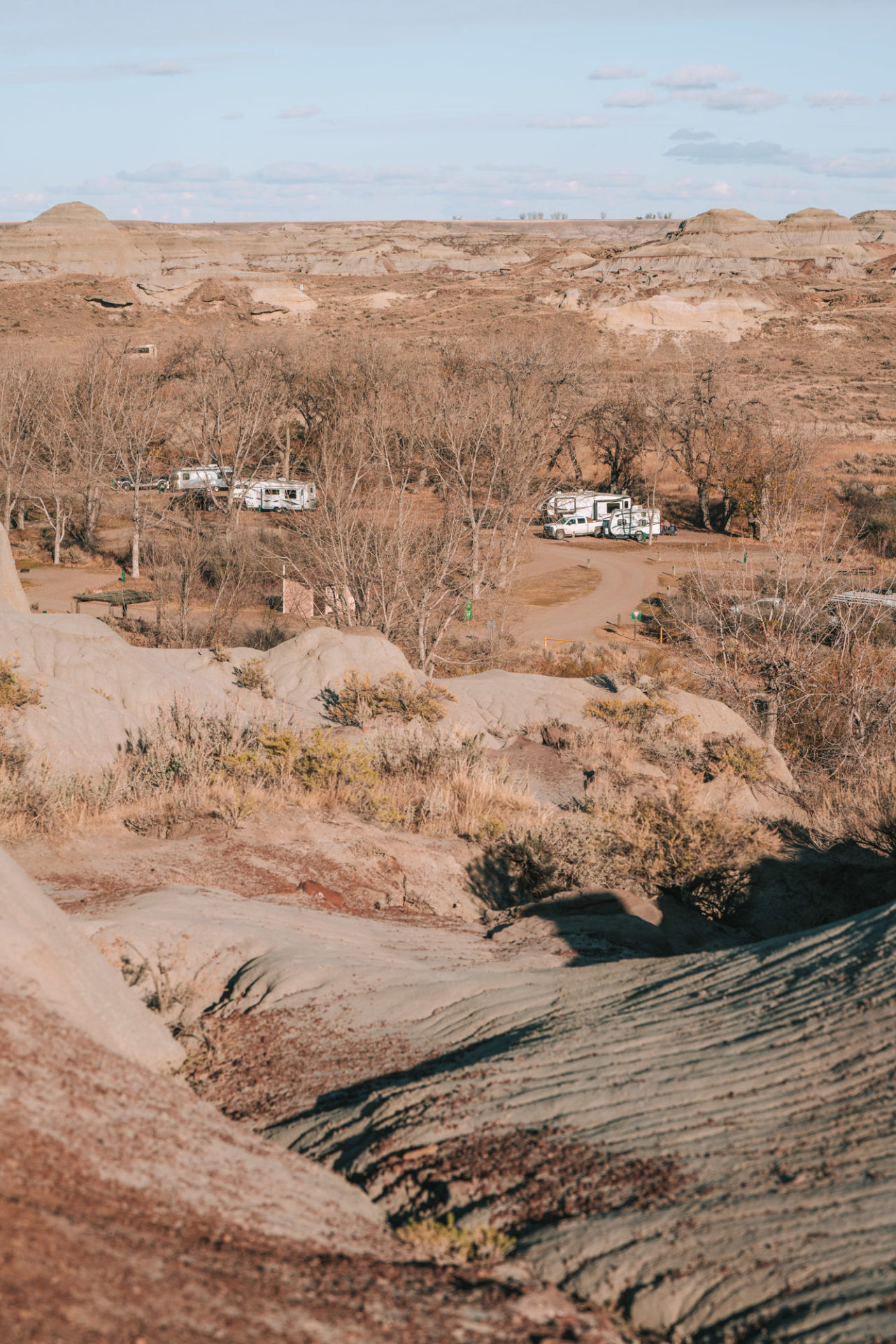 Overlooking the campground at Dinosaur Provincial Park from one of the trails