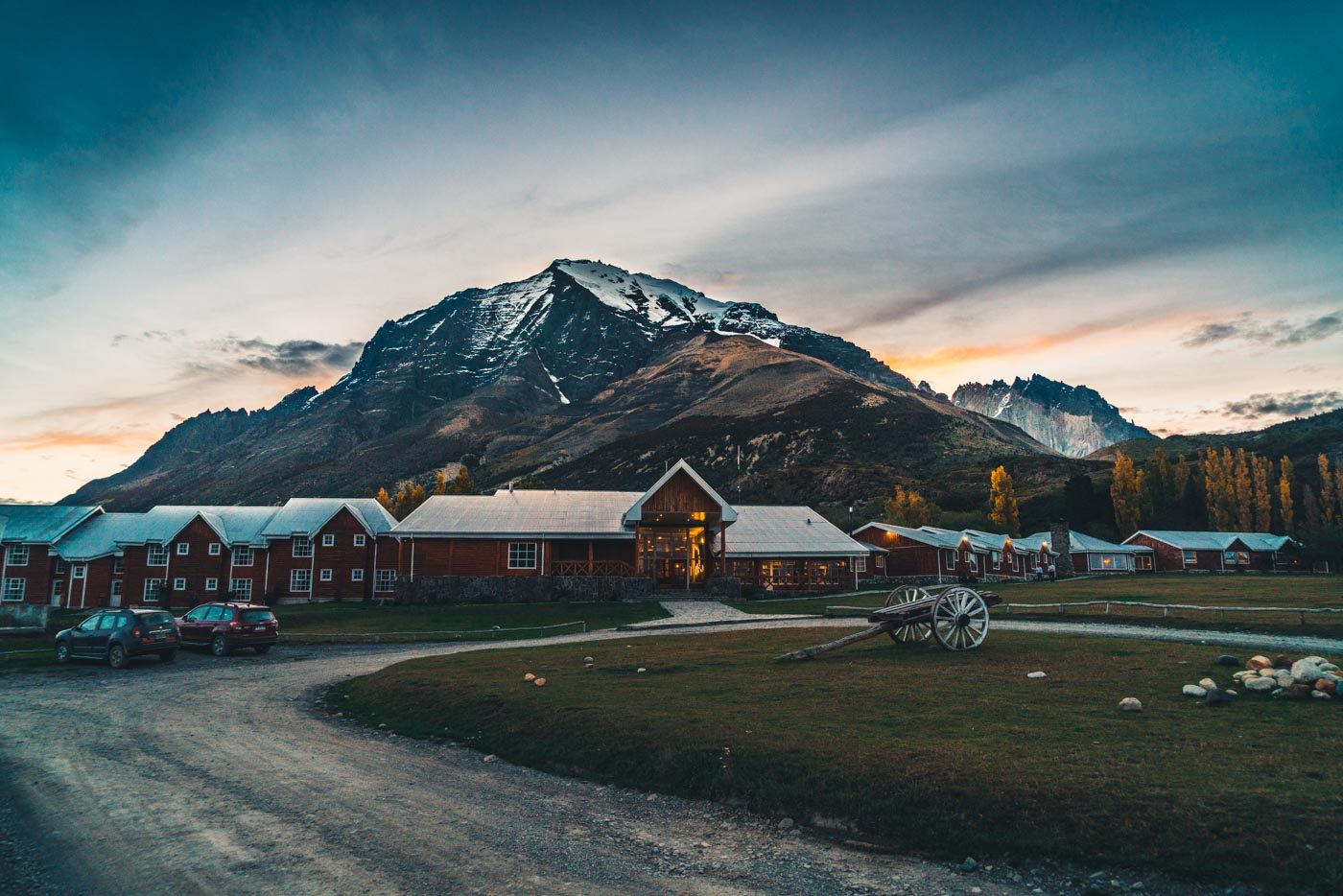 Las Torres Hotel at sunset, Torres del Paine National Park