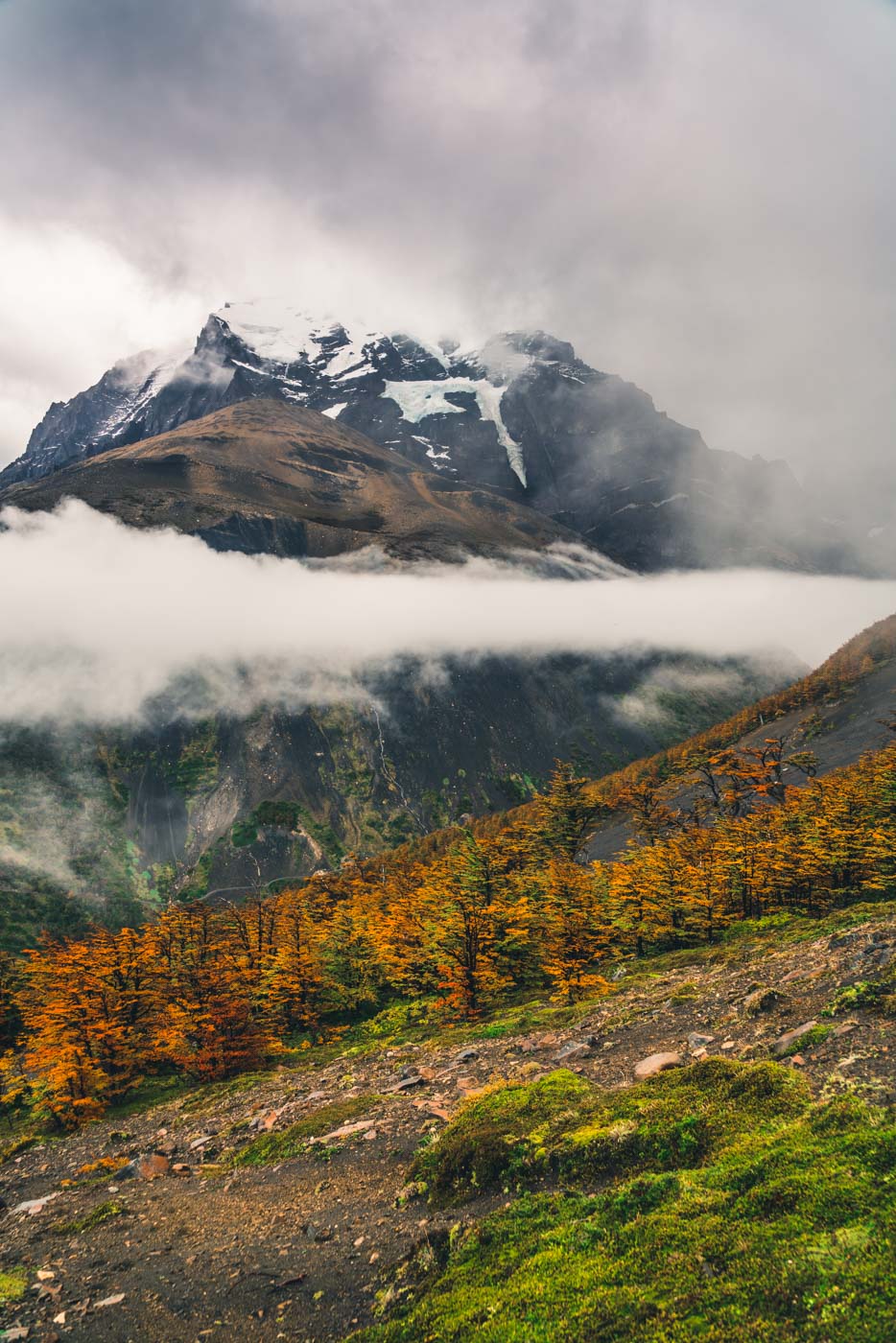 Torres del Paine W Trek Clouds ride over Cerro Paine in Torres del Paine National Park, Patagonia, Chile