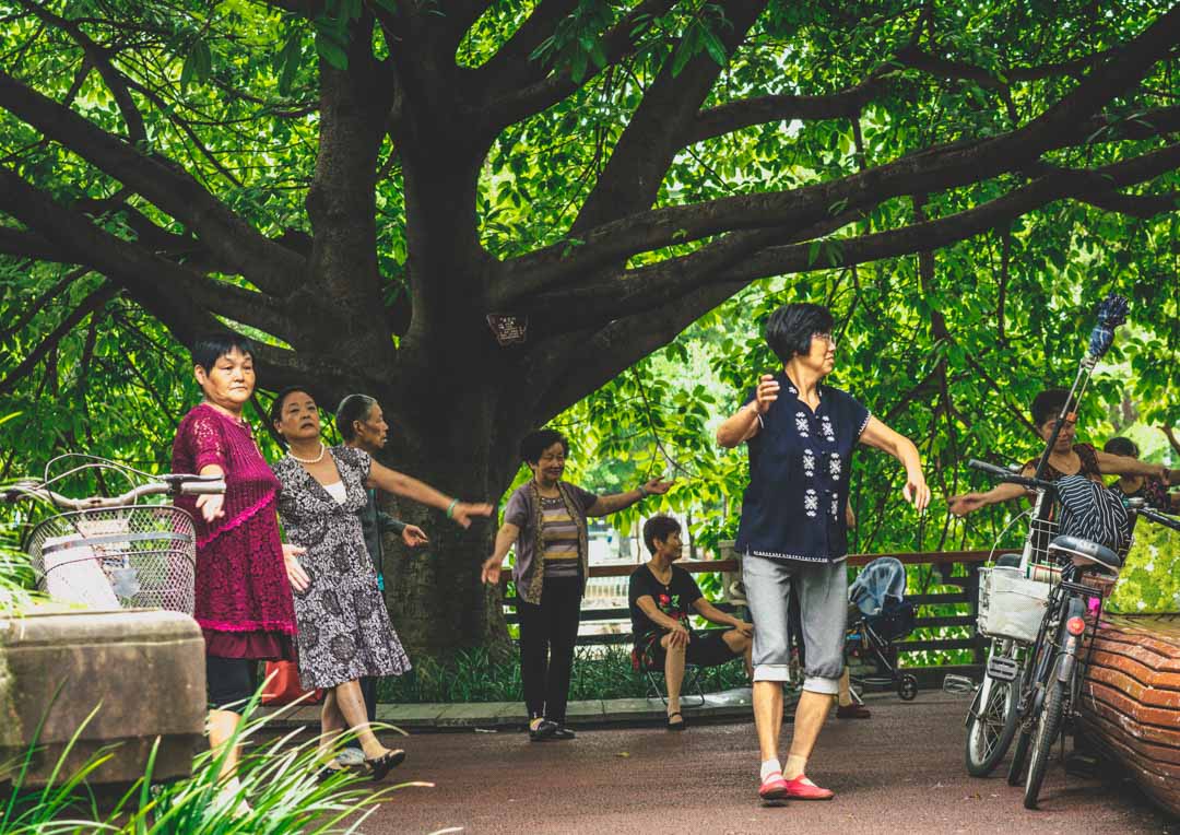 Locals dancing in a park in Chengdu, China