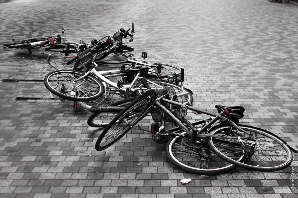 Artistic bike display in the middle of a street in Copenhagen