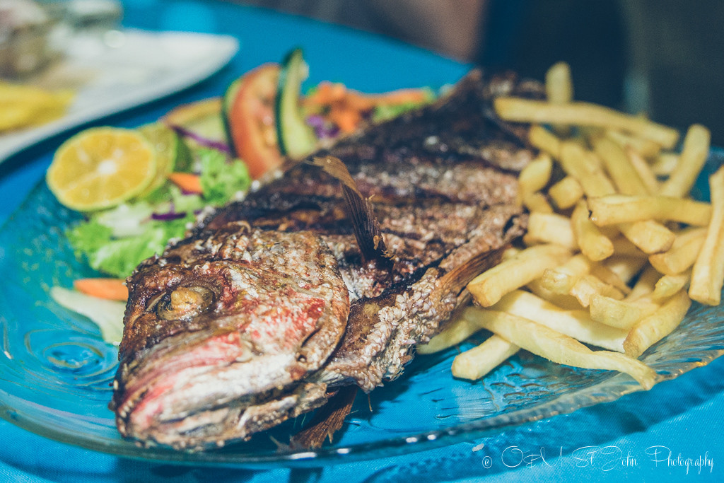 Costa Rica Travel Budget: Delicious fish dish at a beach side restaurant in Tamarindo. Costa Rica