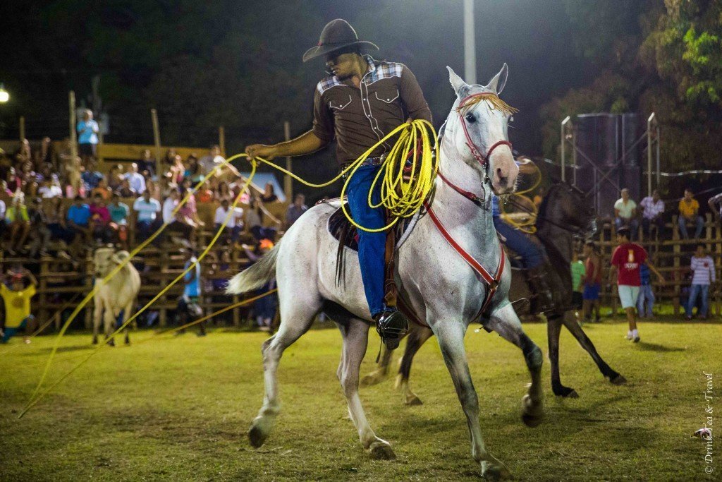 Caballeros (cowboys) are out on the field getting ready to lasoo the bull. 