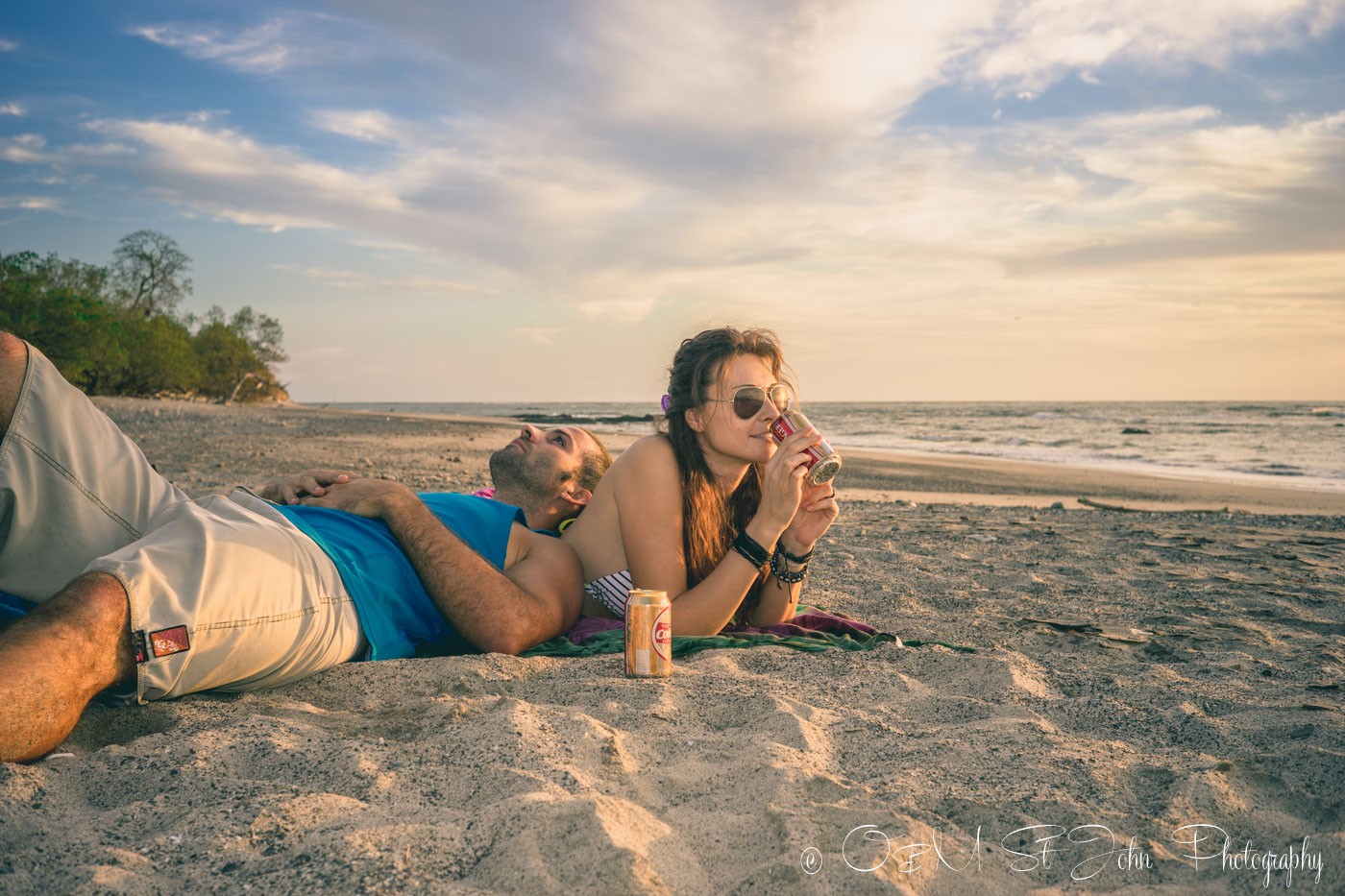 Enjoying beers at sunset at Playa Lagartillo. Costa Rica