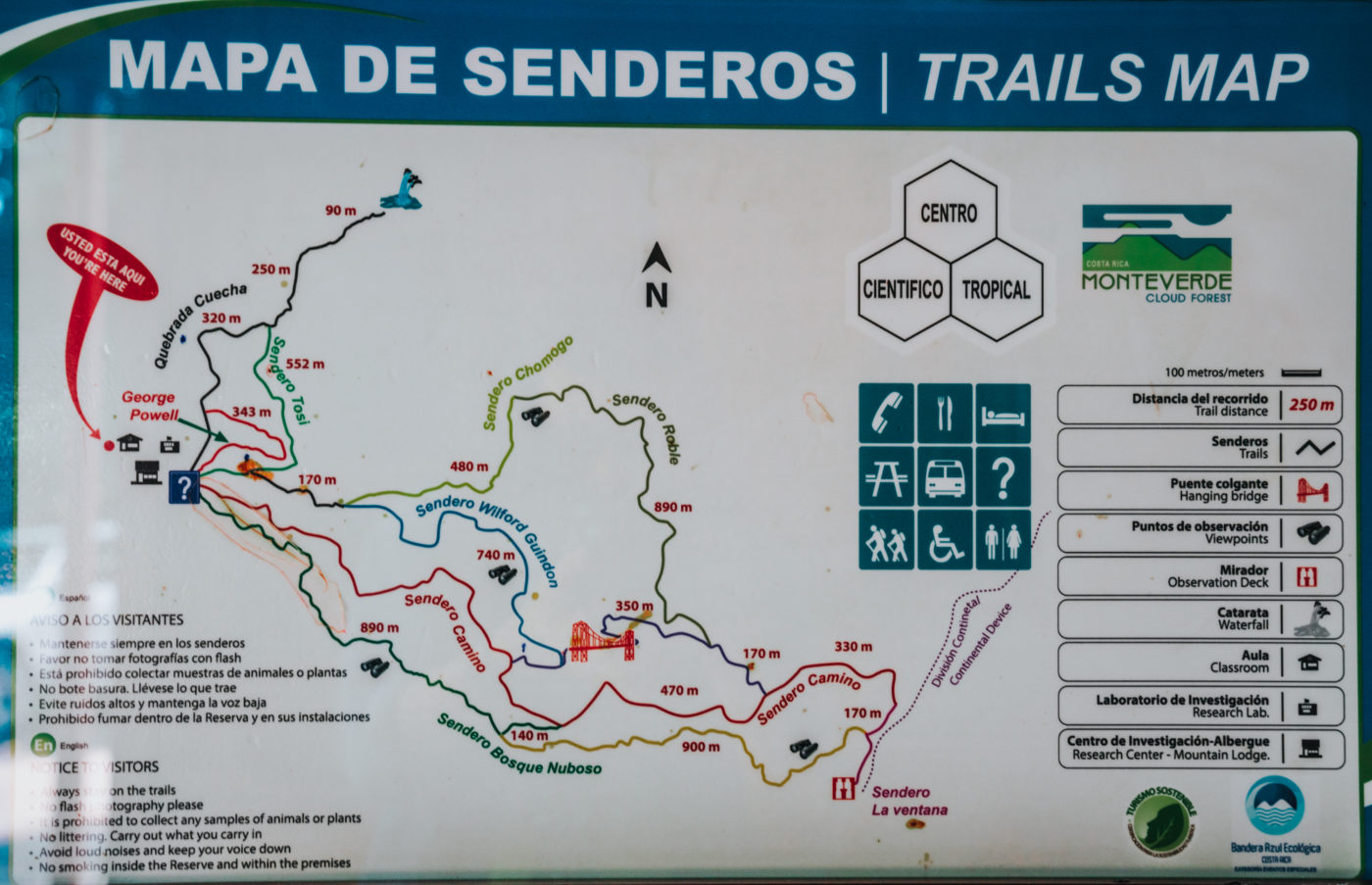 Costa Rica Monteverde Trail Map