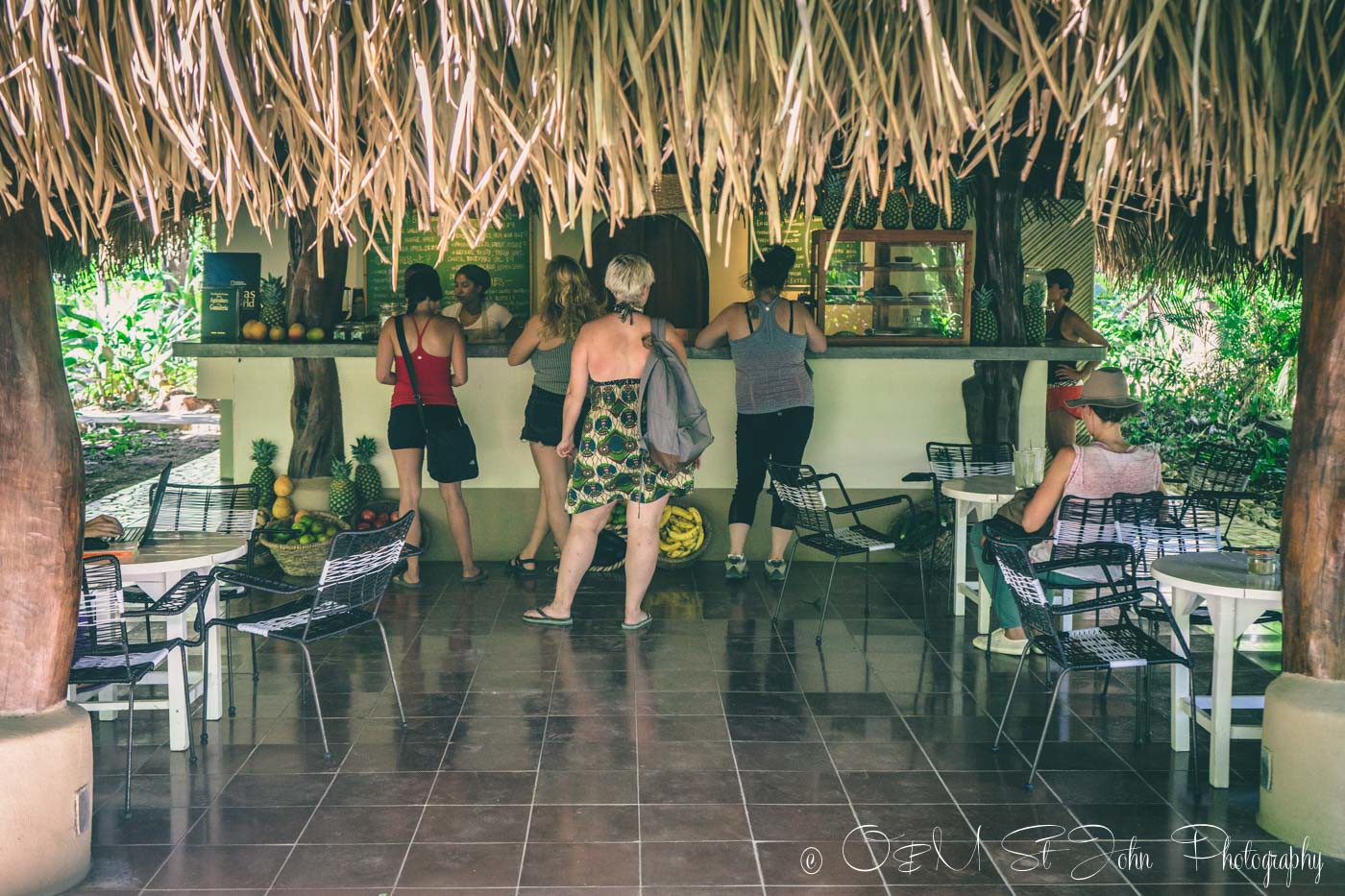 Yoga Retreats in Costa Rica: Lining up for the Harmony Hotel Juice Bar. Playa Guiones. Nosara. Costa Rica