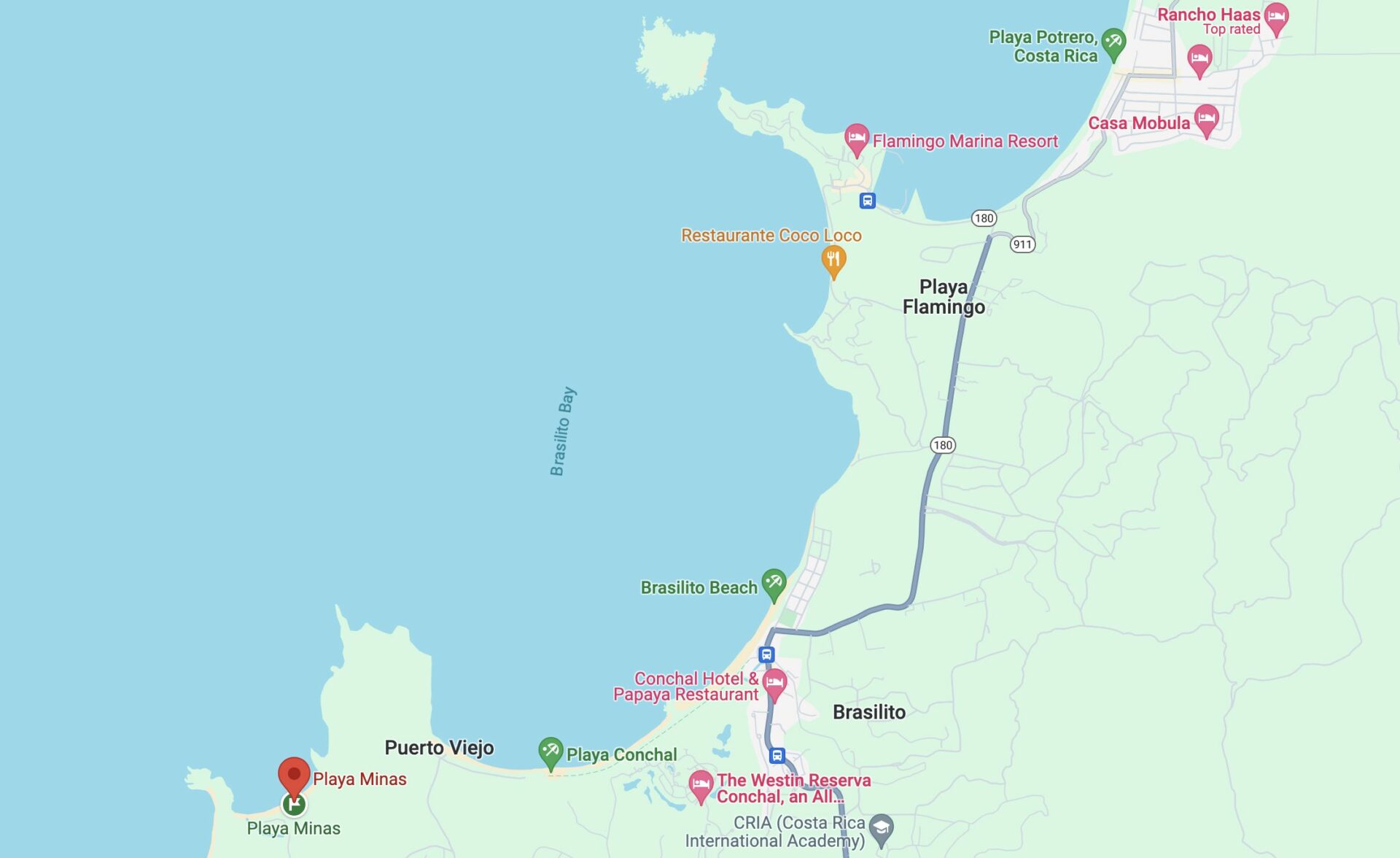 Costa Rica Playa Minas map