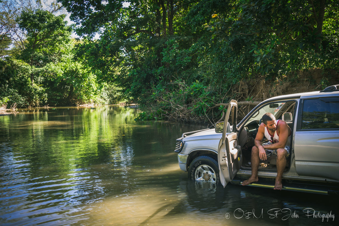Max at a river crossing in Costa Rica
