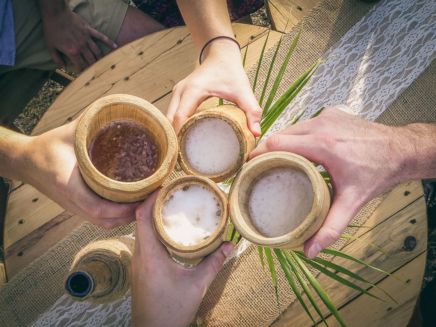 Handmade bamboo cups at the wedding. Lagartillo Costa Rica