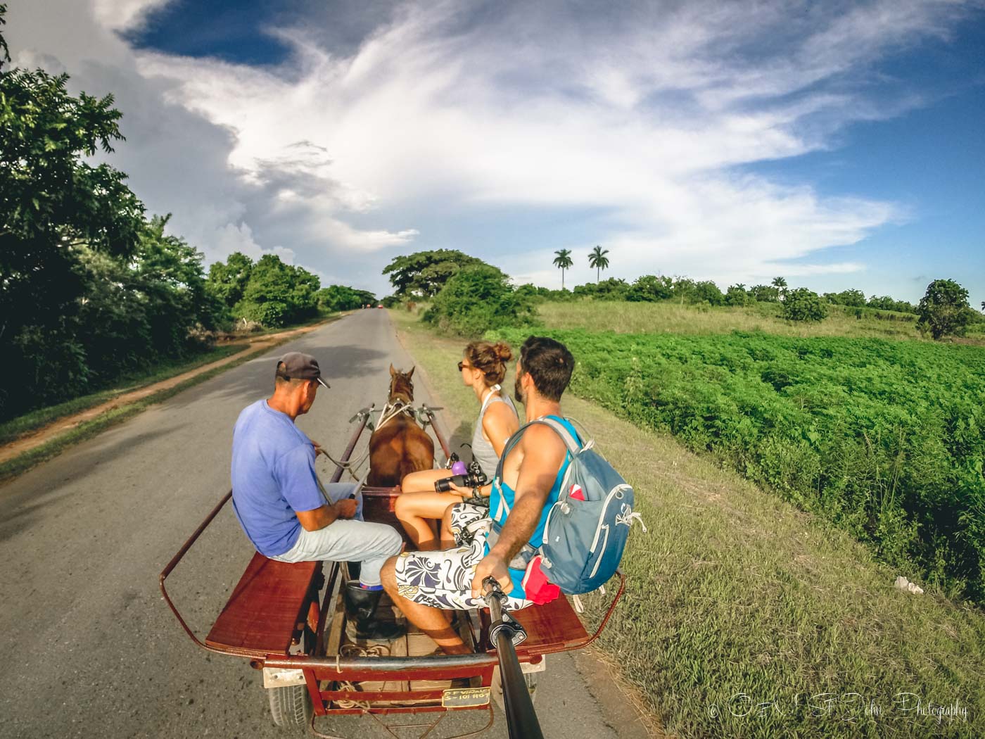 Hitching a ride with a local in Vinales, Cuba