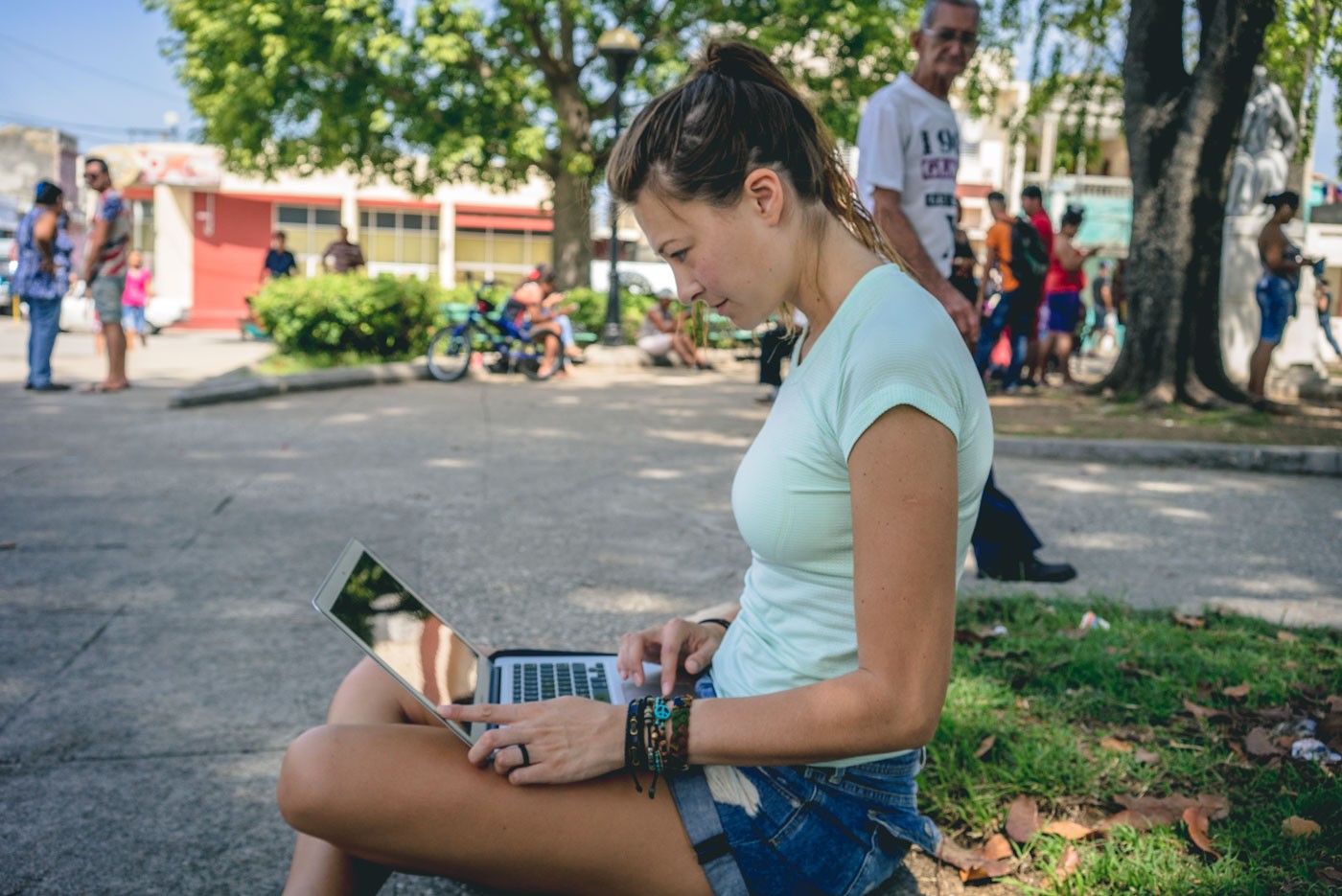 Wifi in Cuba: Oksana getting her wifi fix in Cienfuegos, Cuba