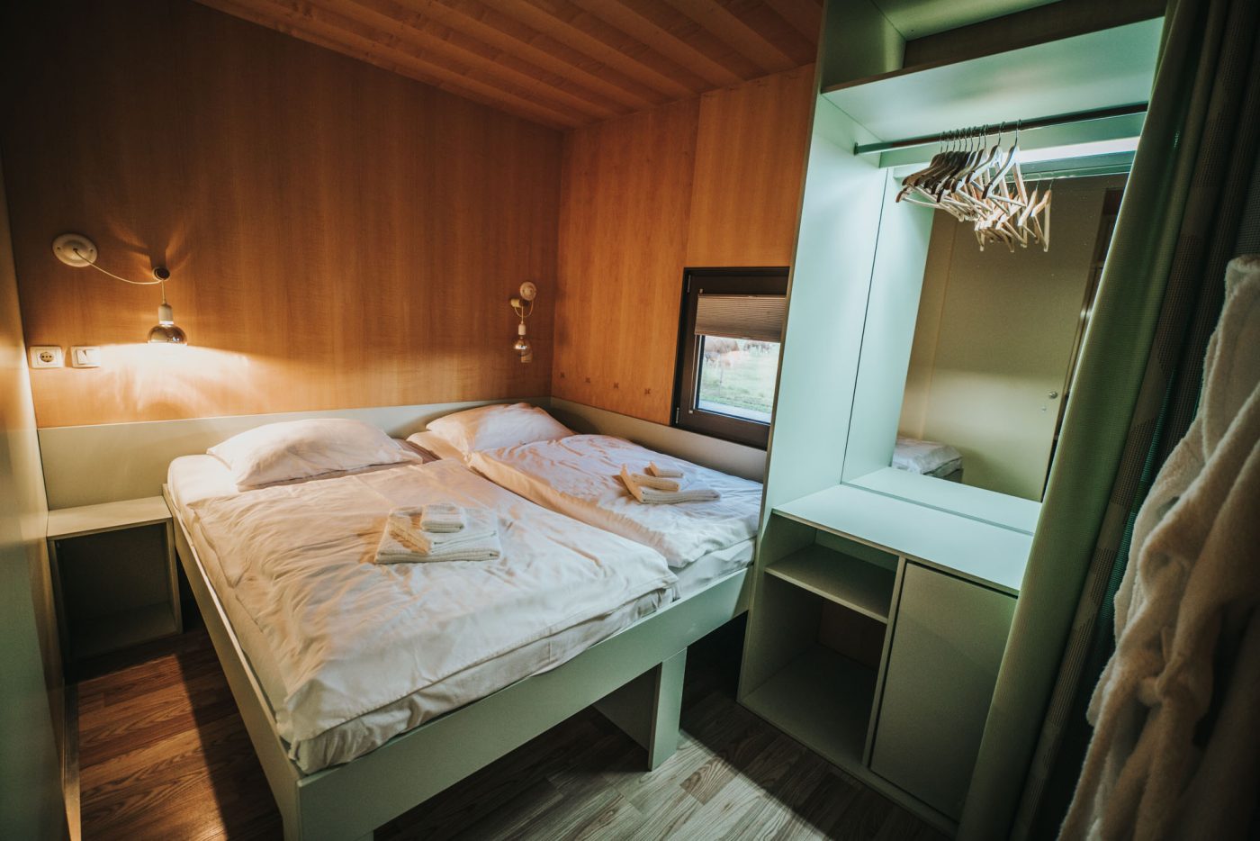 Main bedroom inside Big Berry mobile home in Bela Krajina