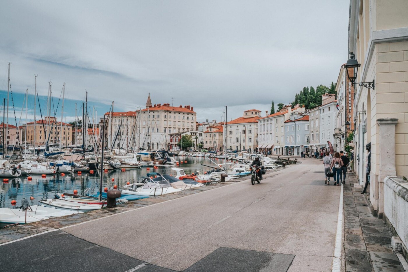 Waterfront of Piran Slovenia filled with boats