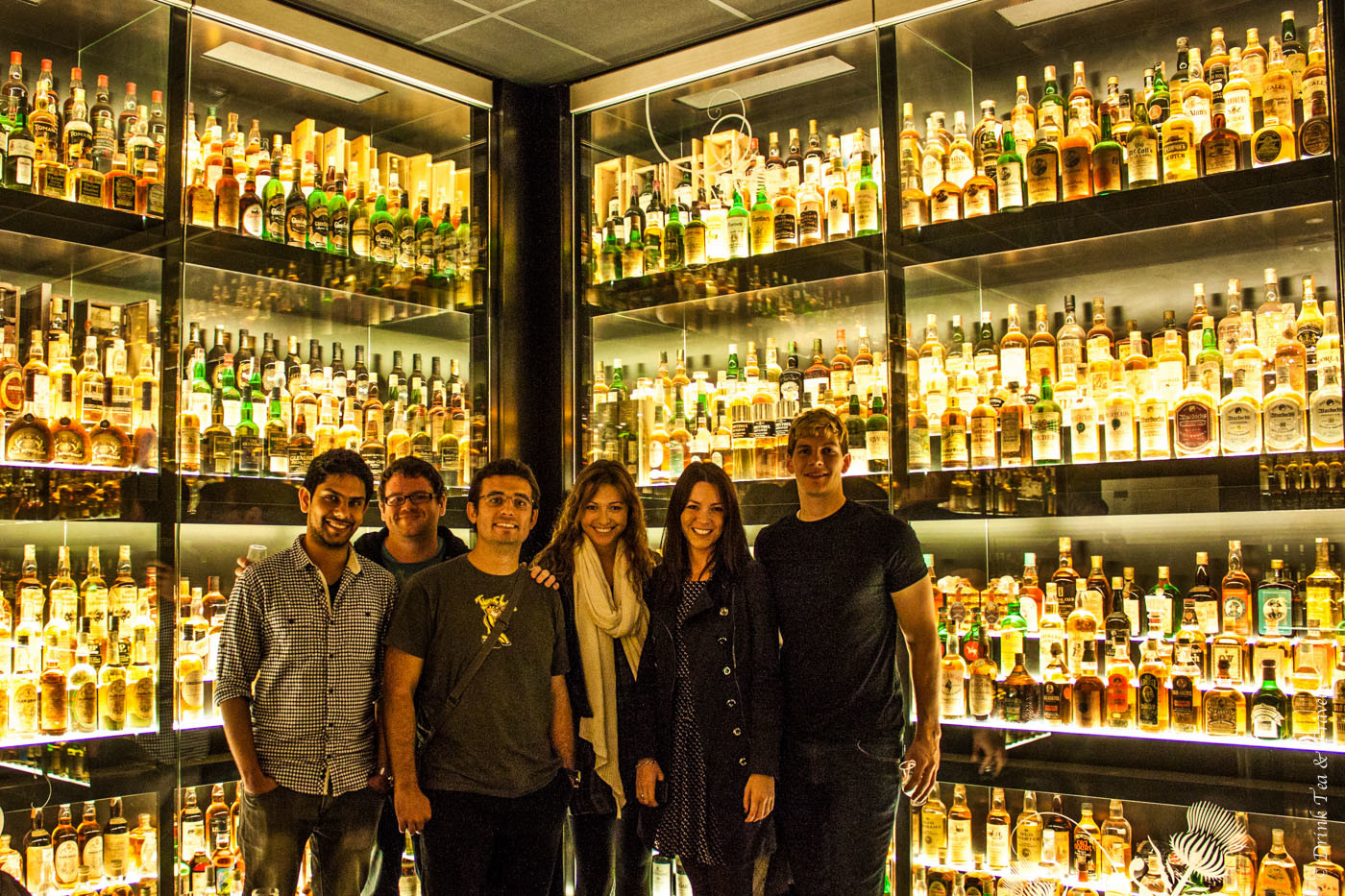 Oksana and friends inside the Whisky Distillery in Edinburgh, Scotland 