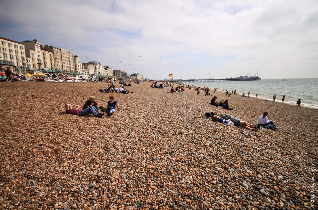 Brighton Beach on a cloudy day. England