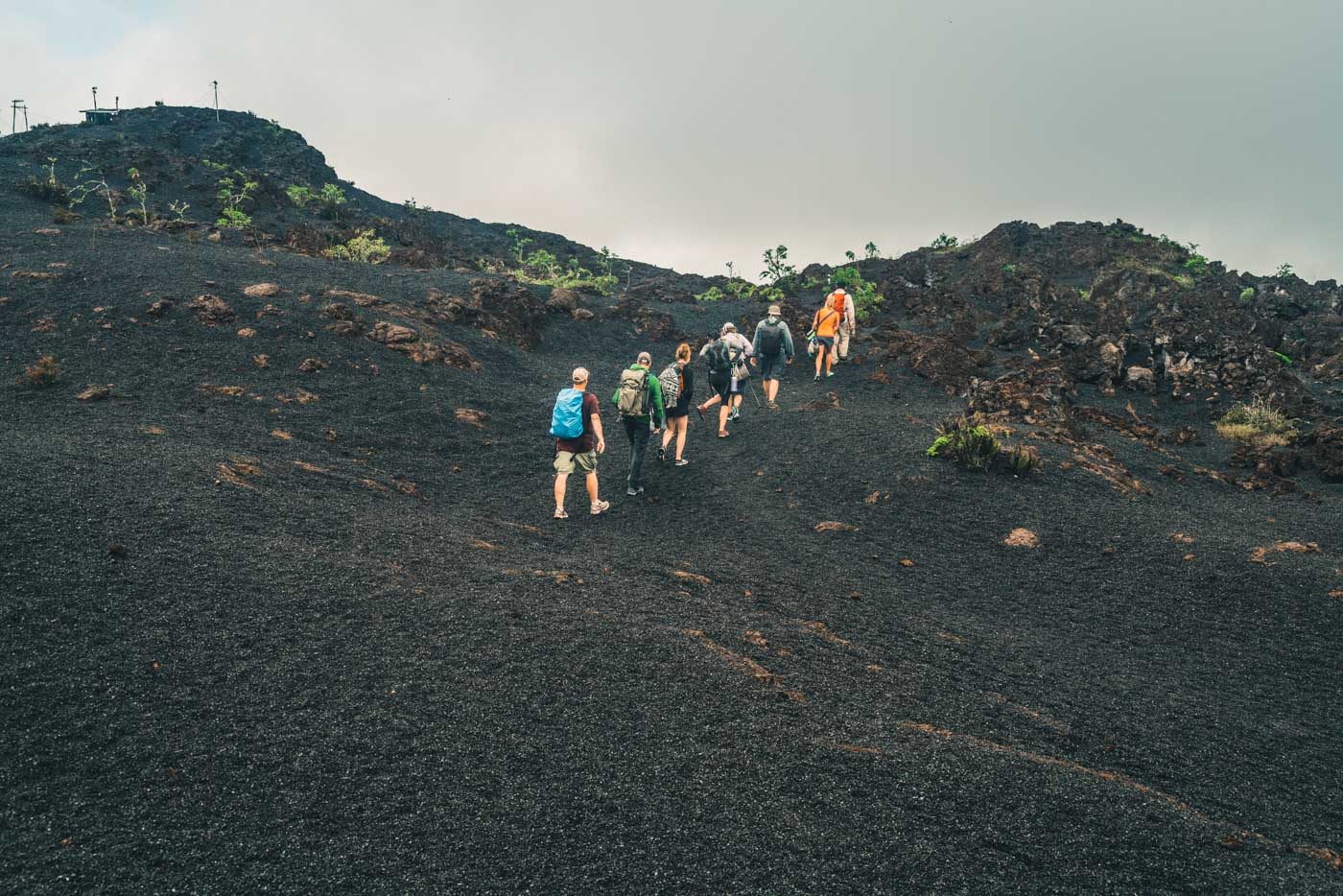 Hiking on Cerro Negro volcano on Isabela Island, Galapagos
