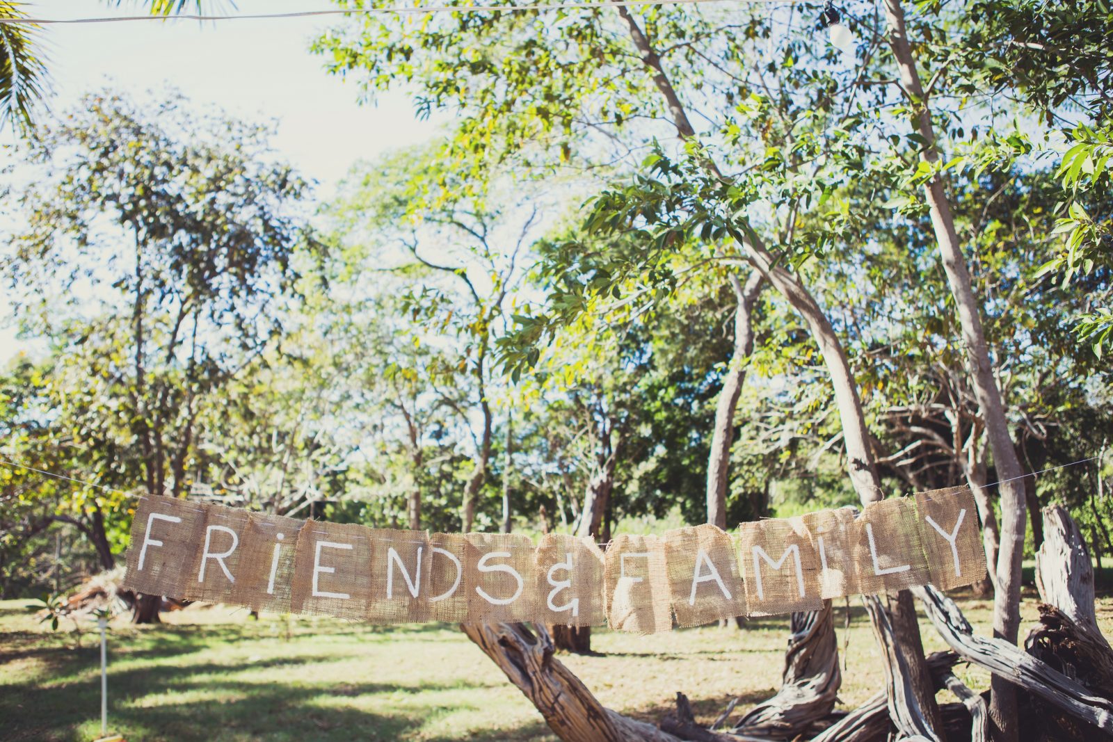 Friends and family banner at the wedding. Costa Rica 