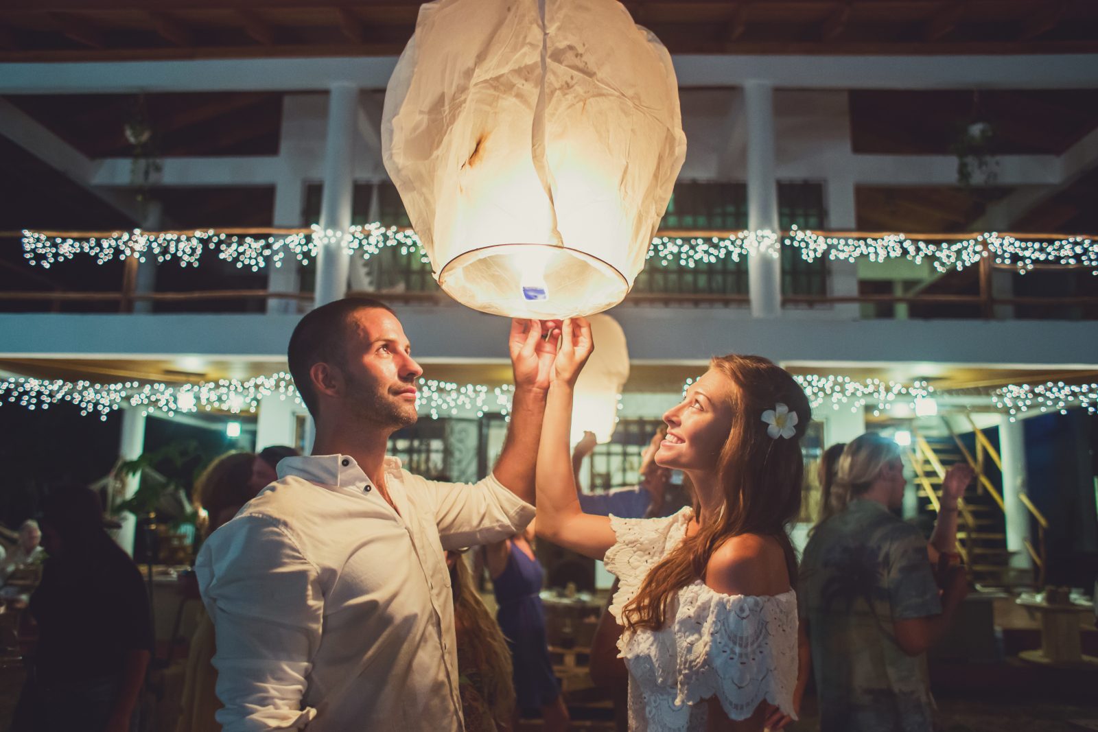 Max & Oksana making new years wish with Chinese lanterns. Costa Rica