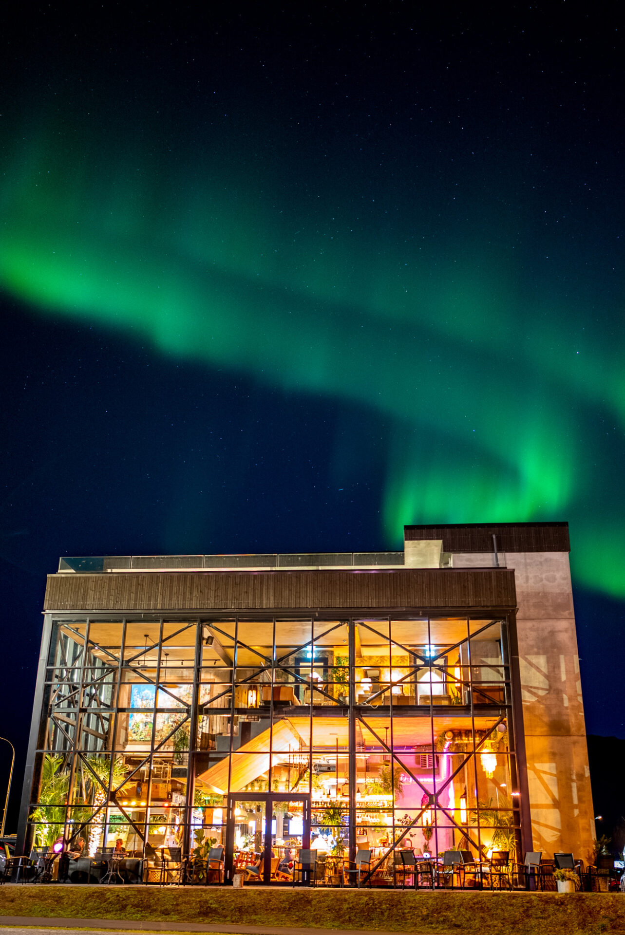 A beautiful Northern Lights show over the Greenhouse Hotel