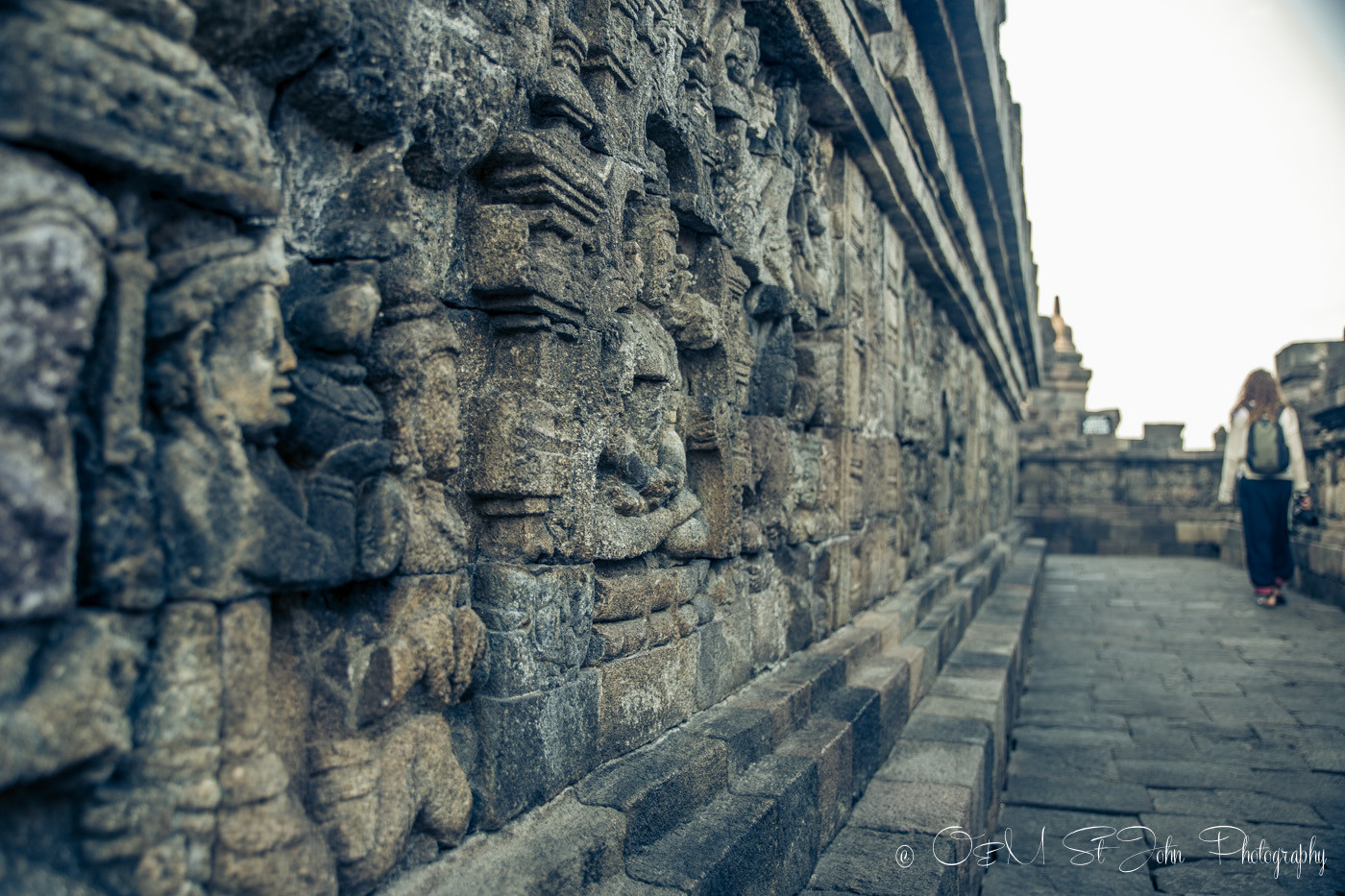 Intricate wall carvings at Borobudur. Indonesia