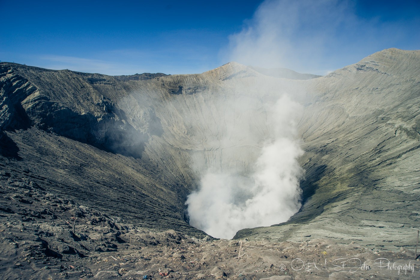 Looking into the crater at Mt Bromo. East Java. Indonesia