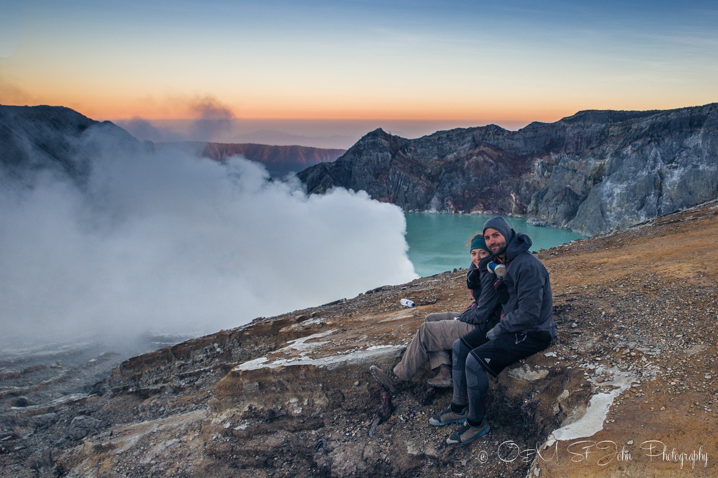 Admiring the views at sunrise. Ijen Crater. East Java. Indonesia